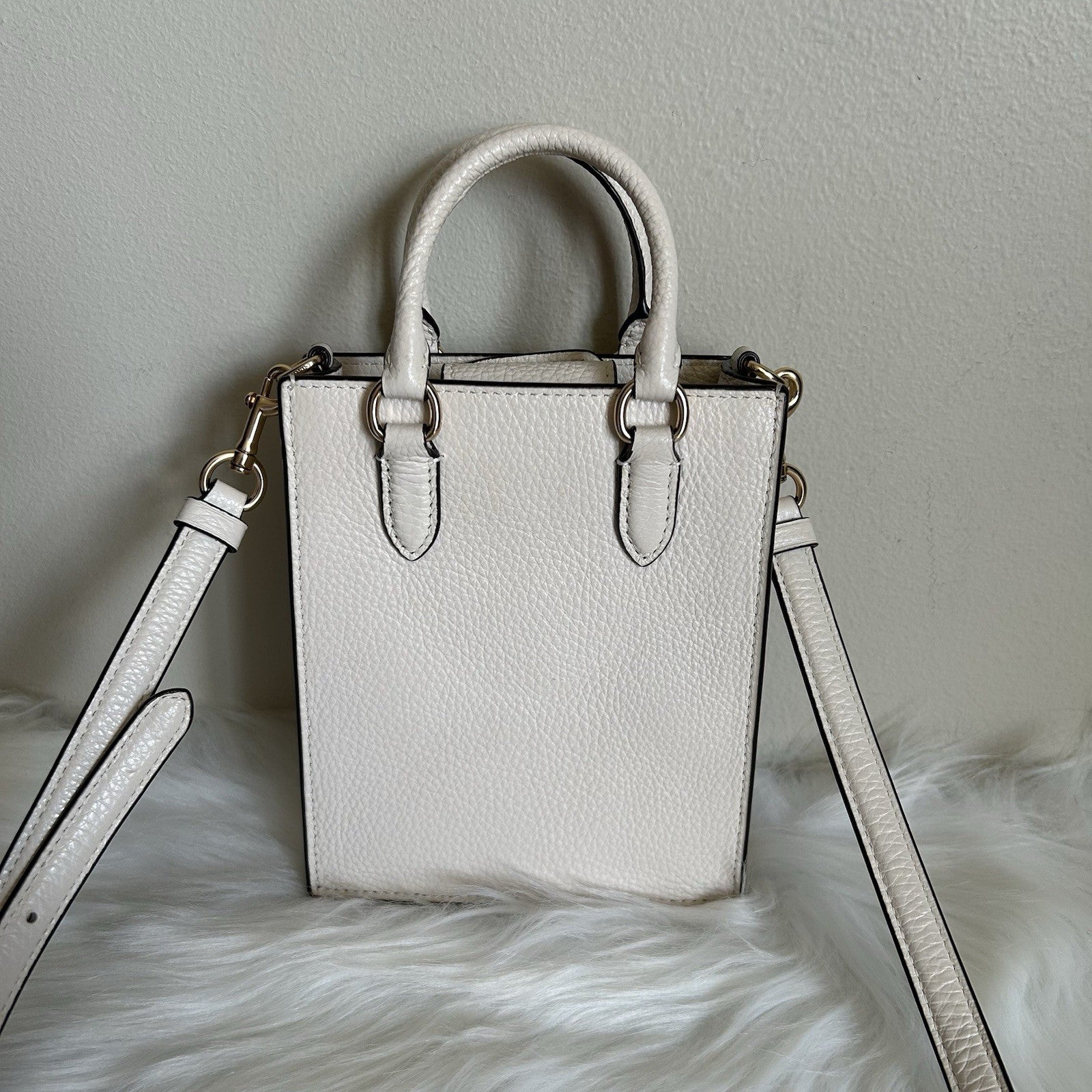 Coach North South Mini Tote Chalk White Pebbled Leather Crossbody Bag Excellent