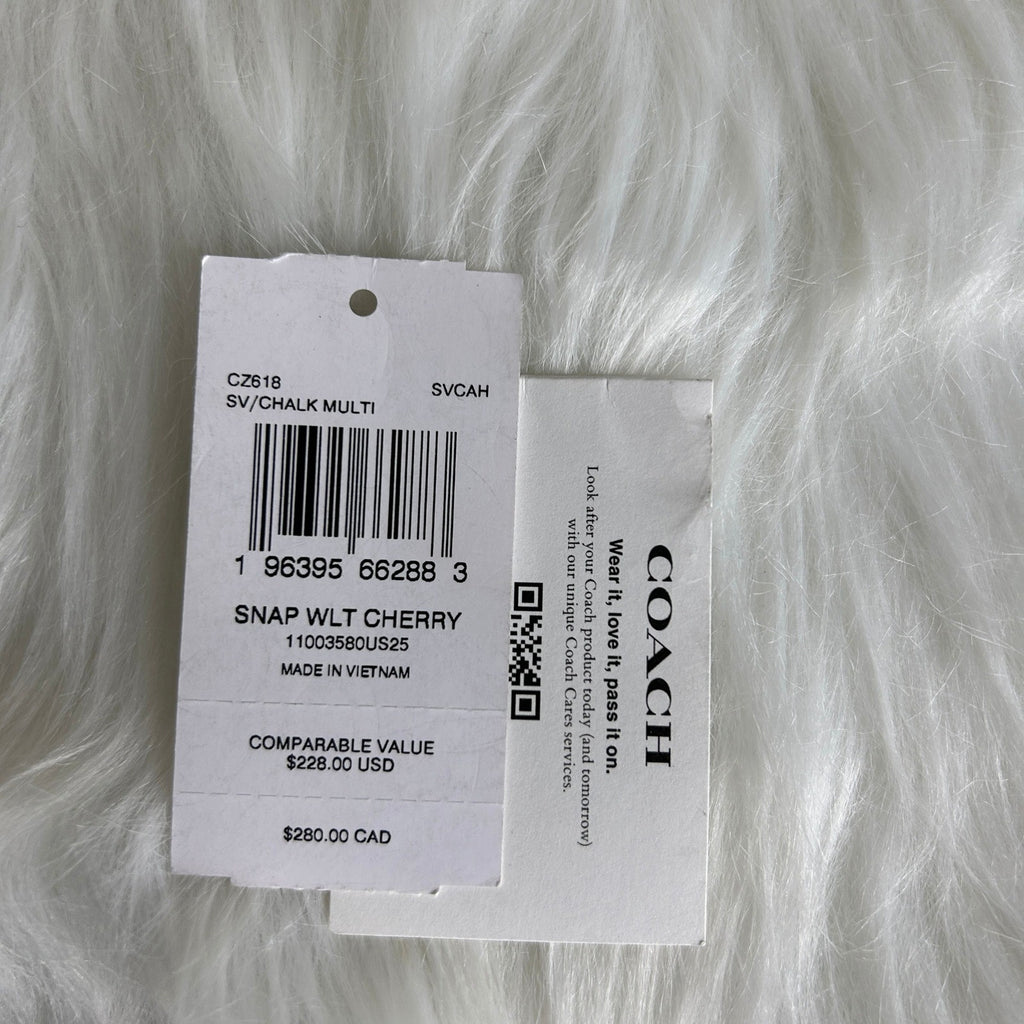 Coach Snap Wallet Chalk White Cherry Print Pebbled Leather NEW