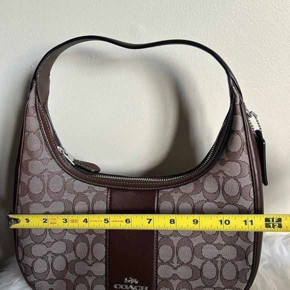 Coach Carmen Brown Signature Canvas Leather Shoulder Bag Excellent