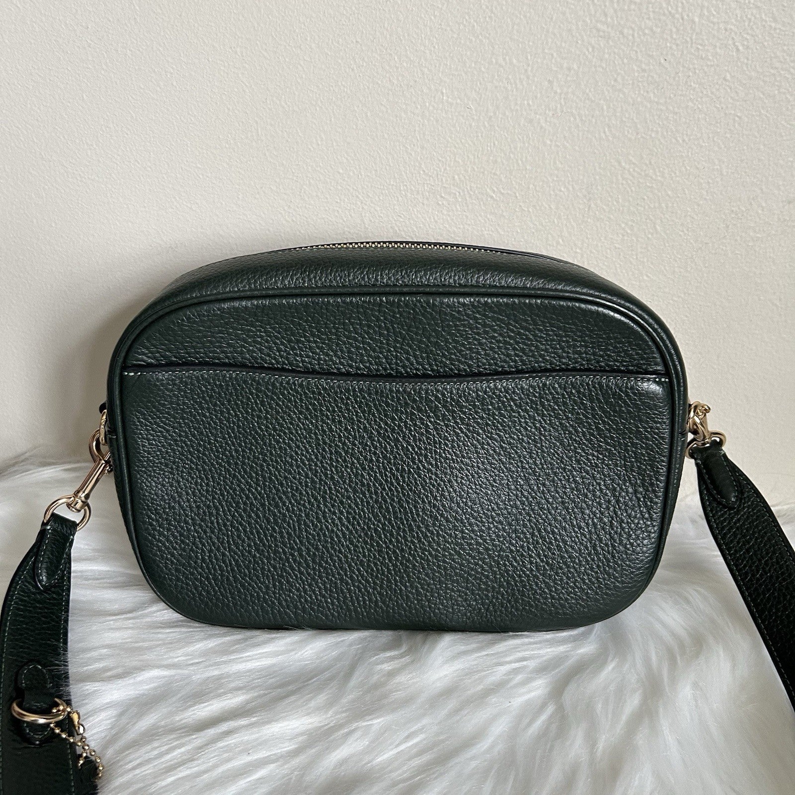 Coach Jamie Camera Bag Forest Green Pebbled Leather Crossbody Excellent