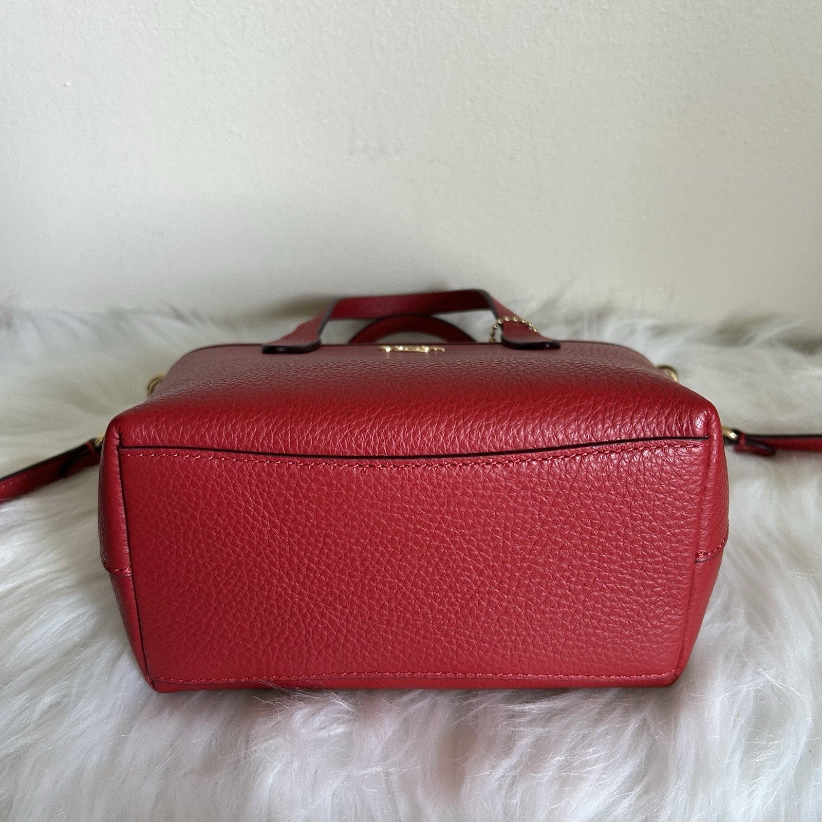 Coach Mini City Tote Red Pebbled Leather Shoulder Bag Excellent