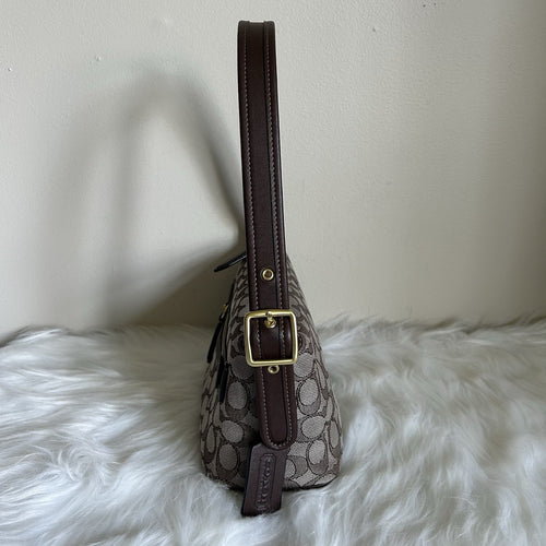 Coach Demi Bag Khaki Brown Signature Jacquard Leather Shoulder Bag Excellent