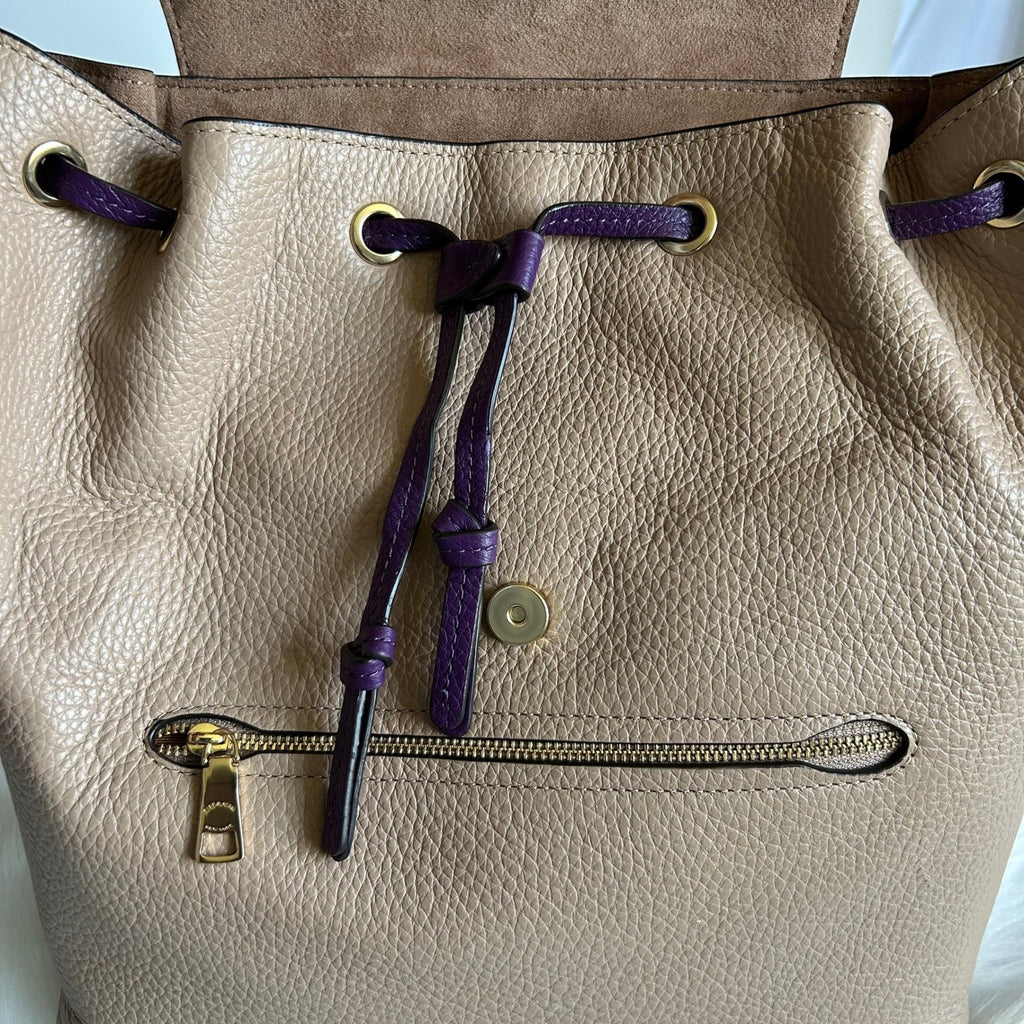 Coach Kleo Taupe Multi Colorblock Pebbled Leather Backpack NEW