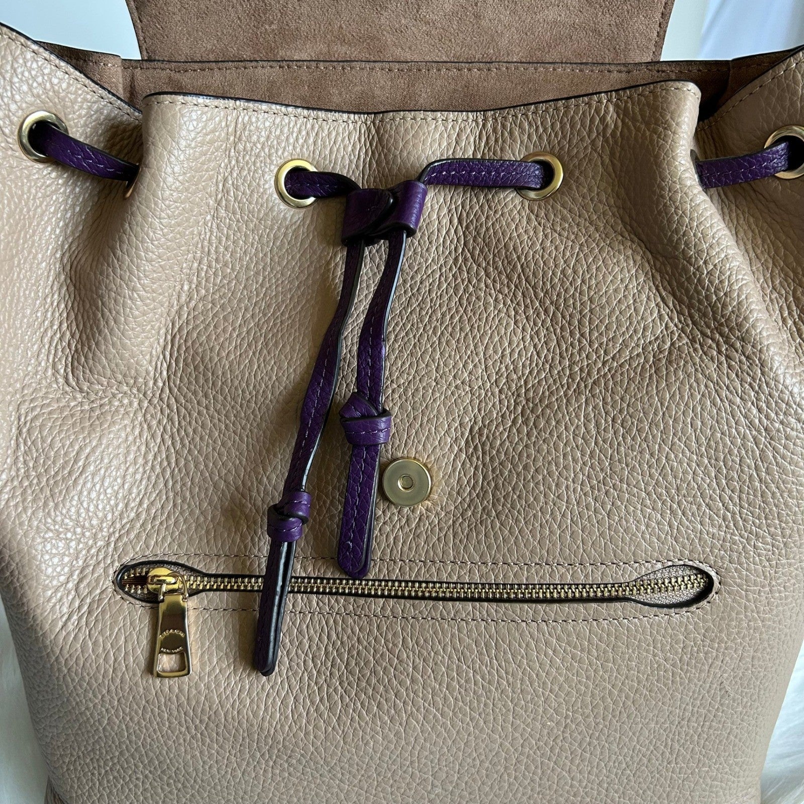 Coach Kleo Taupe Multi Colorblock Pebbled Leather Backpack NEW