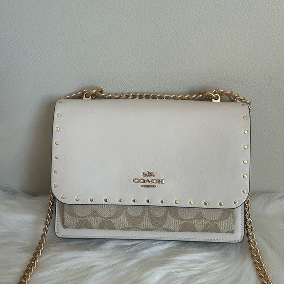 Coach Klare Chalk White Leather Signature Canvas Crossbody Bag 90400 Excellent