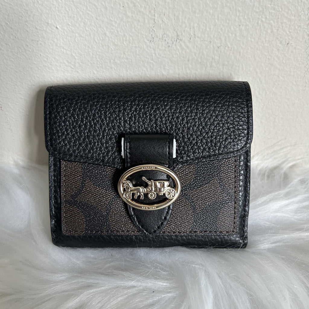 Coach Georgie Small Wallet Brown Black Signature Leather 7250 NEW