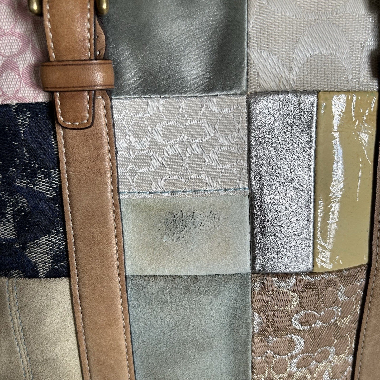 Coach Holiday Patchwork Multi Mixed Leather Tote Bag B06Q-10001 Good