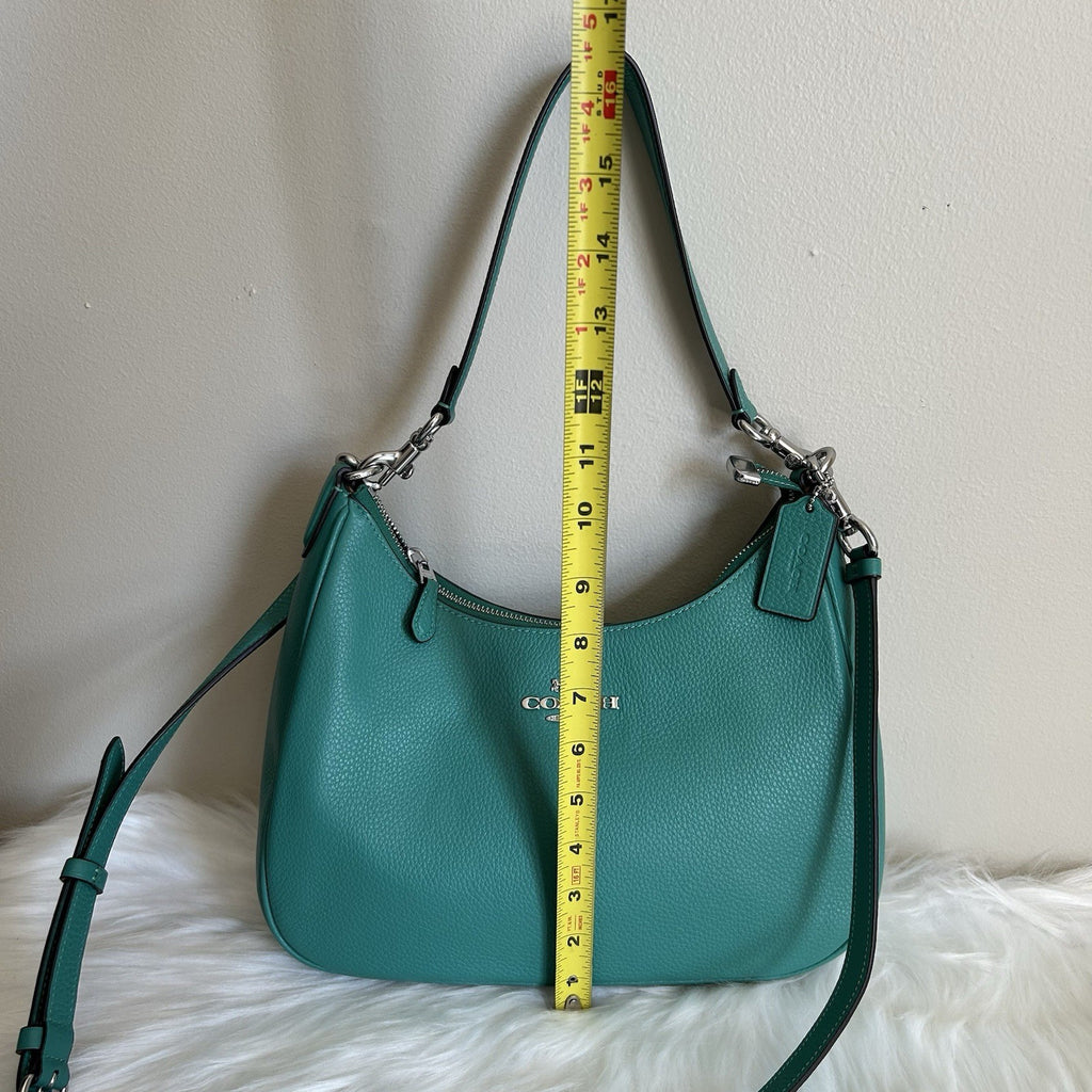 Coach Teri Hobo Teal Pebbled Leather Shoulder Bag Excellent