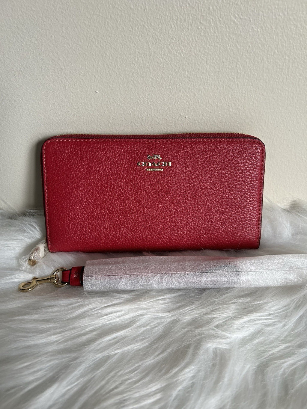 NWT Coach Long Zip Around Pebble Leather Wallet True Red