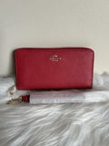 NWT Coach Long Zip Around Pebble Leather Wallet True Red