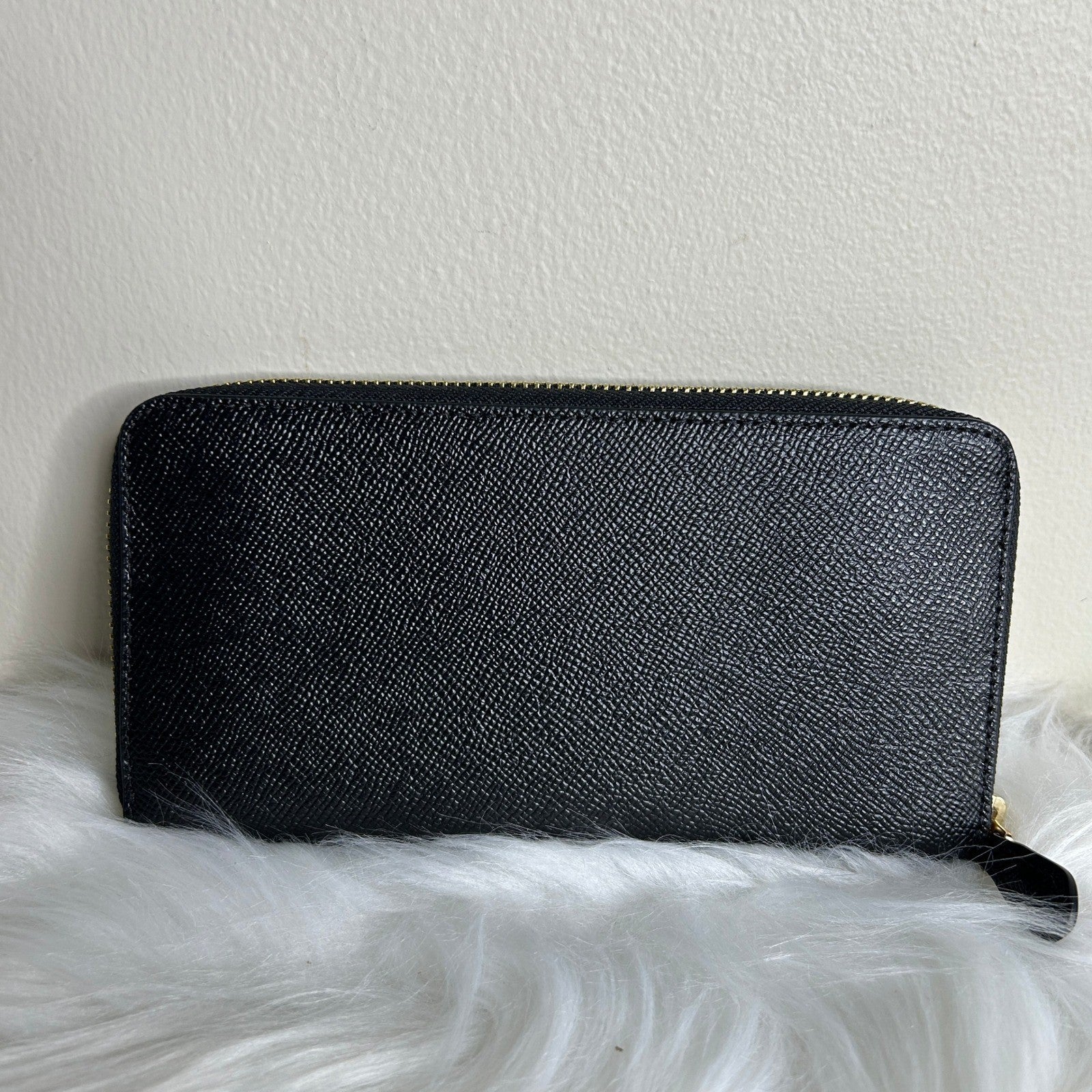 Coach Accordion Zip Wallet Black Crossgrain Leather F54007 NEW