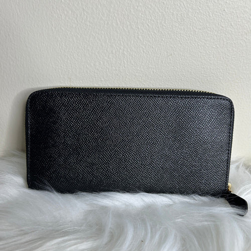 Coach Accordion Zip Wallet Black Crossgrain Leather F54007 NEW