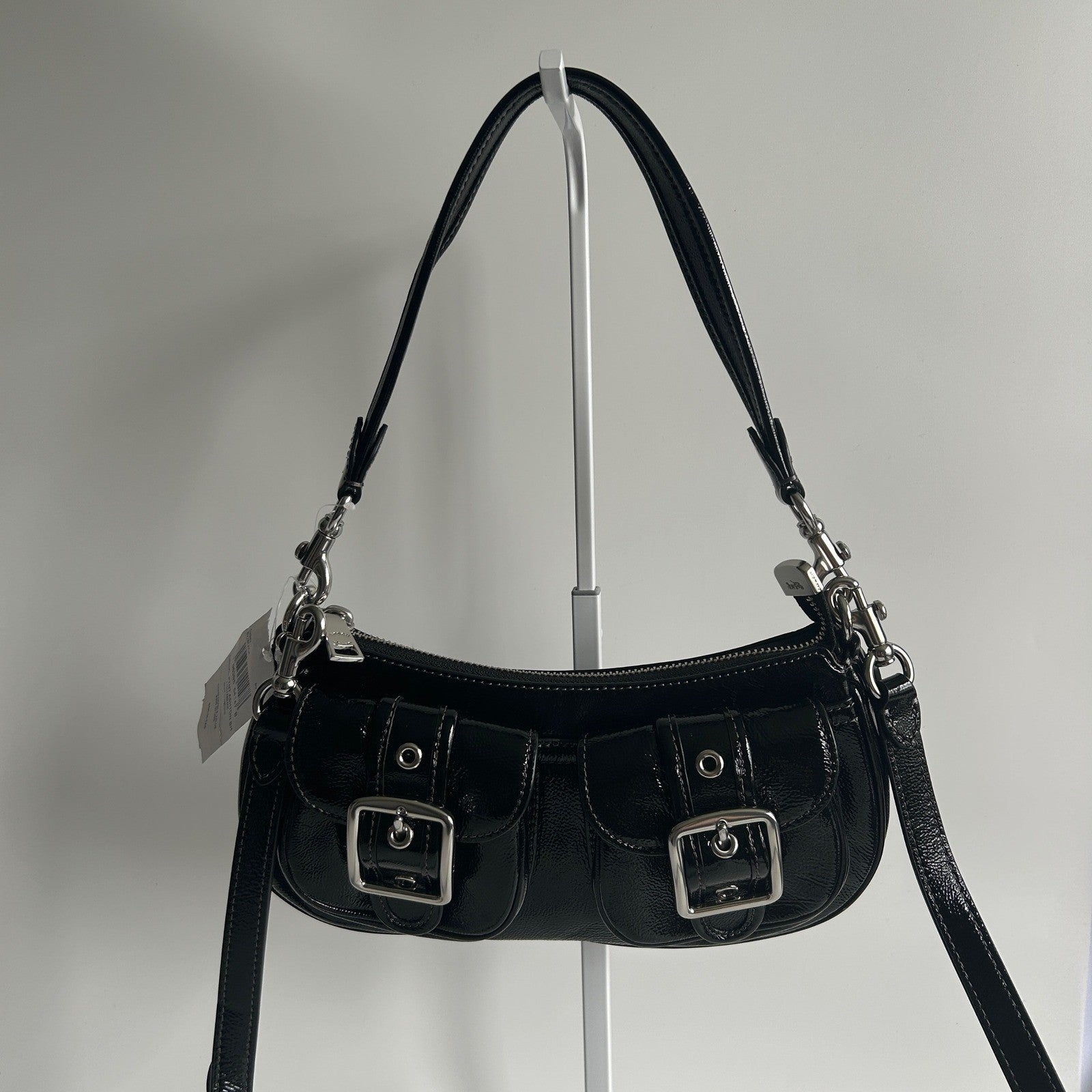 Coach Ashton Black Crinkle Patent Leather Shoulder Bag CV943 NWT