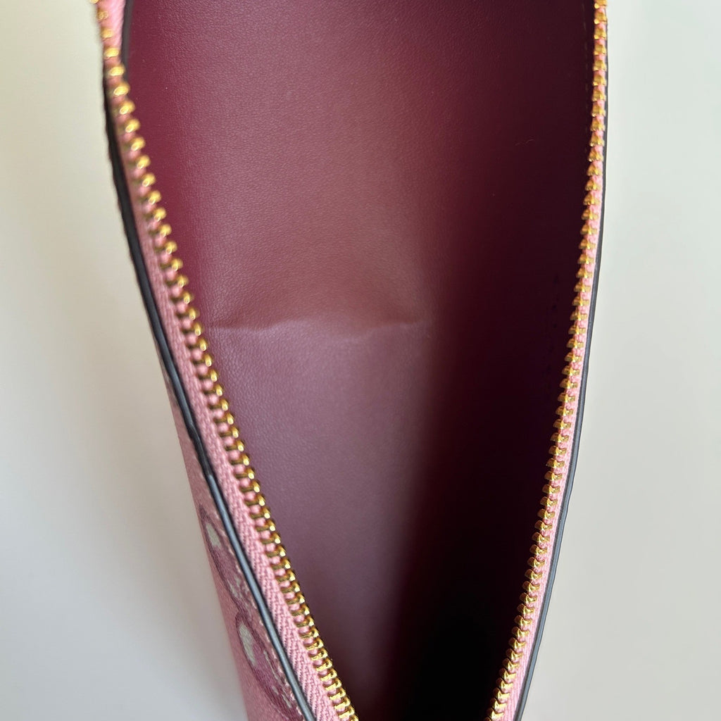 Coach Pencil Case Pink Cherry Coated Canvas Cosmetic Bag Excellent