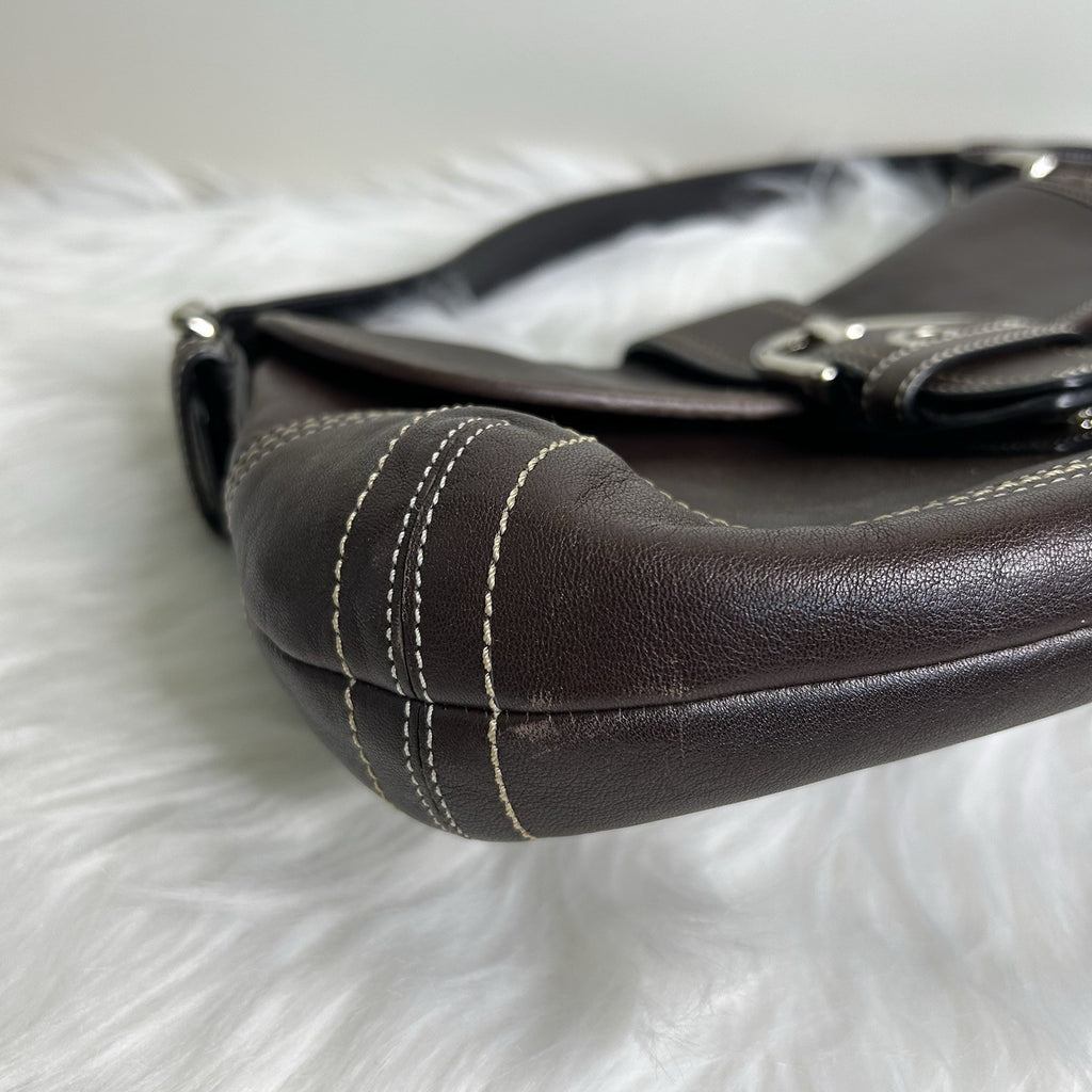 Coach Soho Buckle Flap Dark Brown Leather Shoulder Bag F10192 Good
