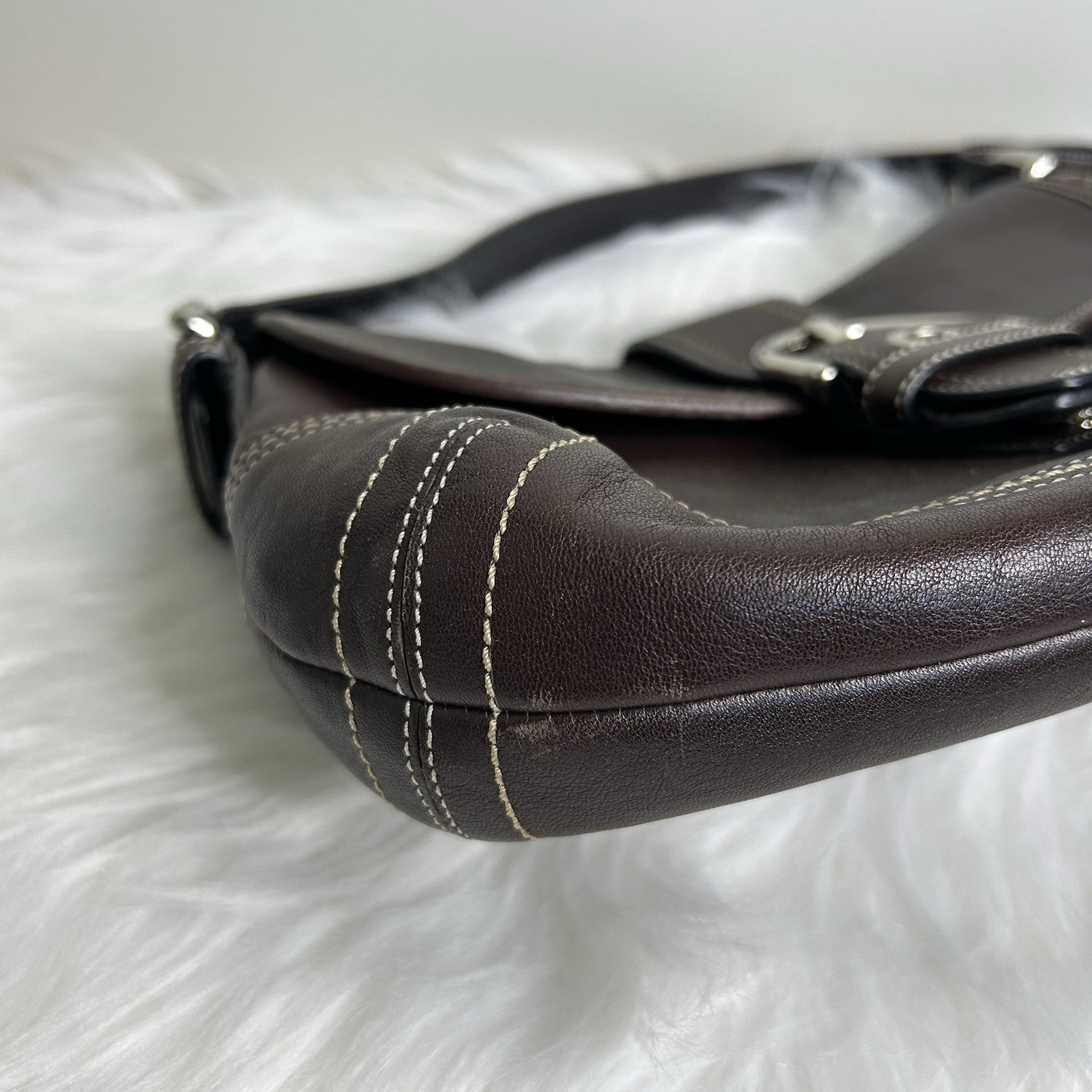 Coach Soho Buckle Flap Dark Brown Leather Shoulder Bag F10192 Good