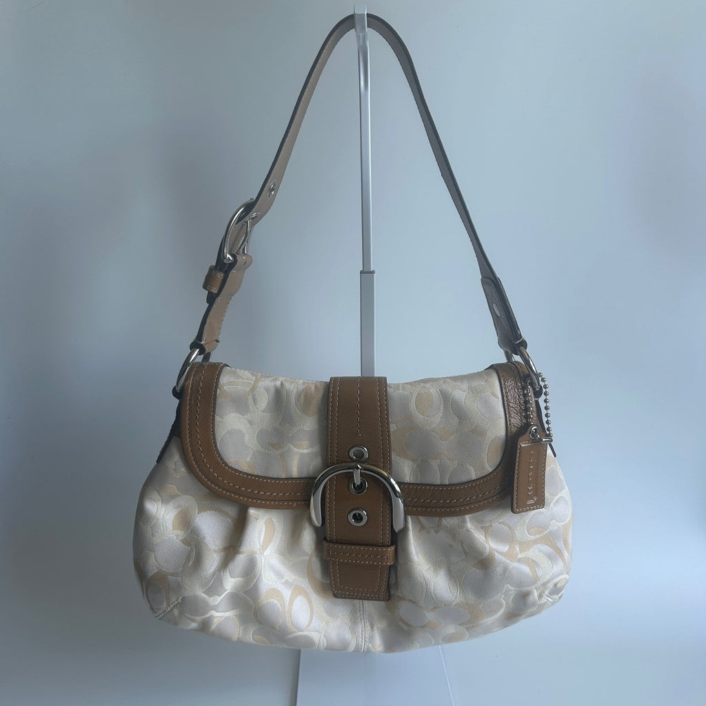 Coach Soho Signature Cream Tan Jacquard Leather Shoulder Bag GOOD