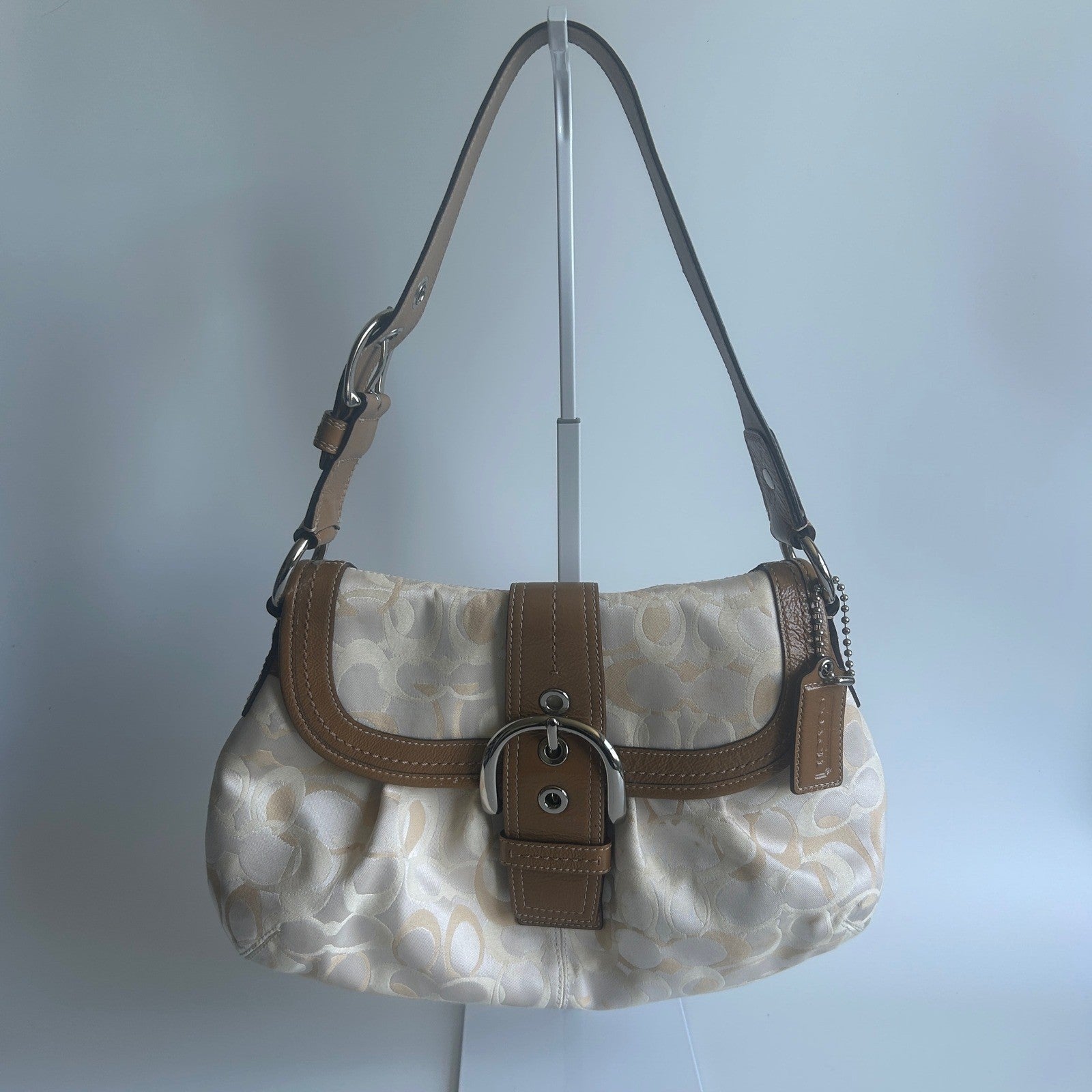 Coach Soho Signature Cream Tan Jacquard Leather Shoulder Bag GOOD