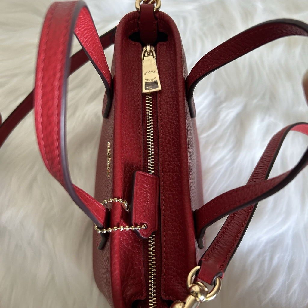 Coach Mini City Tote Red Pebbled Leather Shoulder Bag Excellent