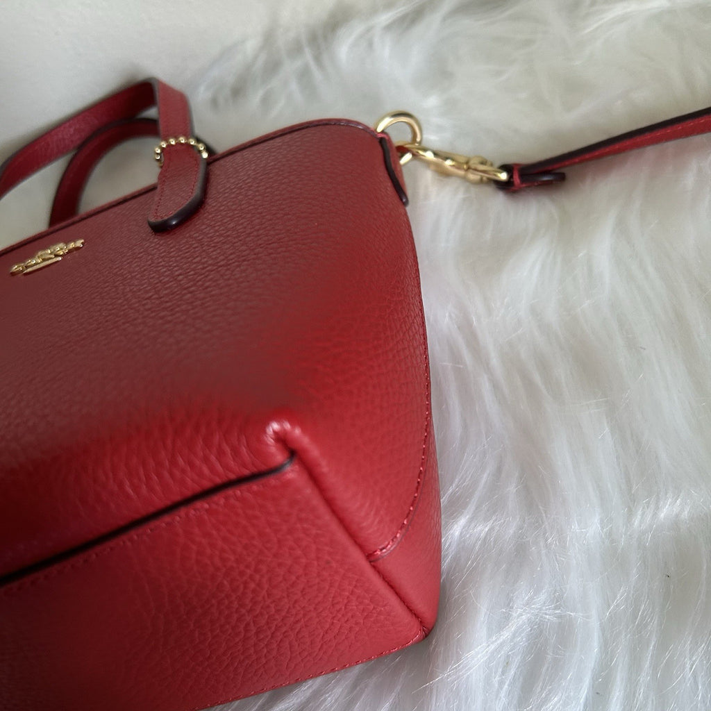 Coach Mini City Tote Red Pebbled Leather Shoulder Bag Excellent