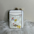Coach Zip Card Case Chalk White Floral Signature Canvas Wallet Excellent
