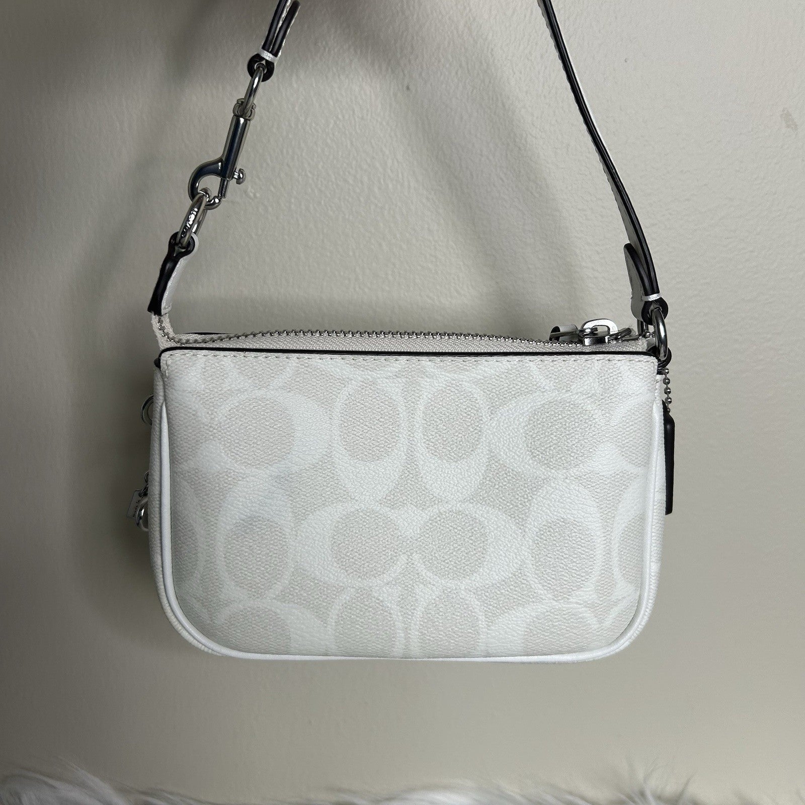 Coach Nolita 15 Mini Chalk White Signature Canvas Shoulder Bag Good