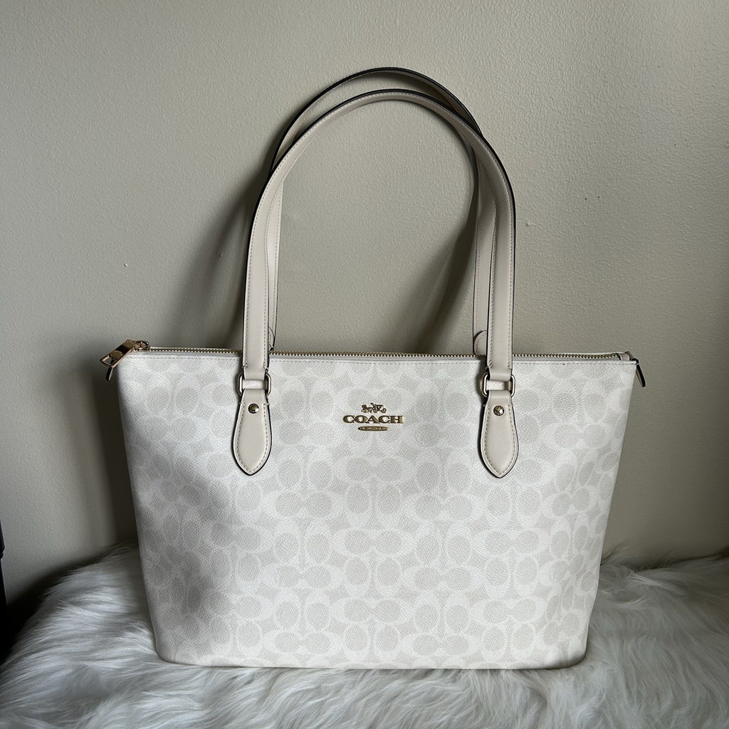 Coach Gallery Tote Chalk White Signature Canvas Leather Bag NEW