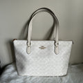 Coach Gallery Tote Chalk White Signature Canvas Leather Bag NEW