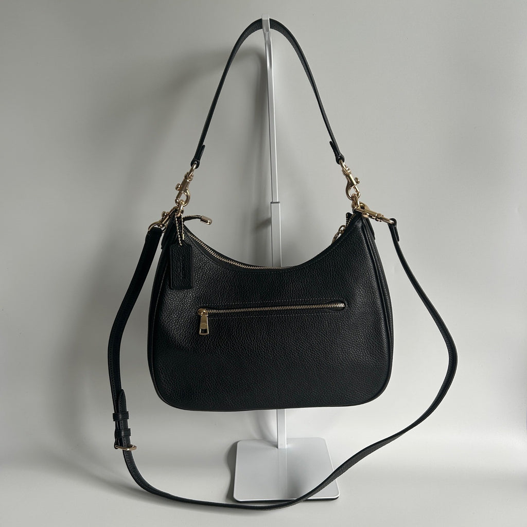 Coach Teri Hobo Black Pebbled Leather Shoulder Bag Excellent