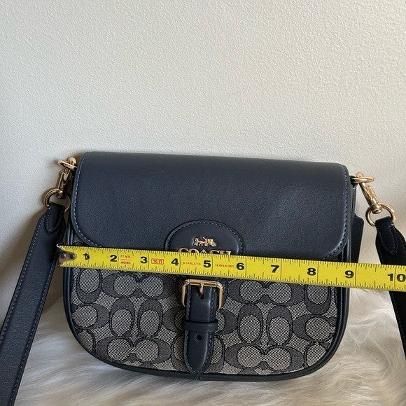Coach Amelia Saddle Bag Navy Signature Canvas Leather Crossbody C3593 Excellent