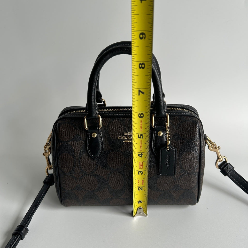 Coach Rowan Satchel Brown Black Signature Canvas Leather Bag Excellent