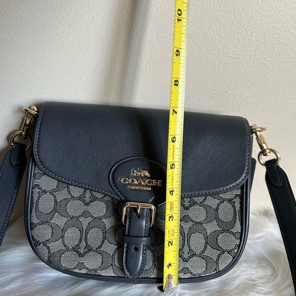 Coach Amelia Saddle Bag Navy Signature Canvas Leather Crossbody C3593 Excellent