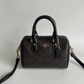 Coach Rowan Satchel Brown Black Signature Canvas Leather Bag Excellent