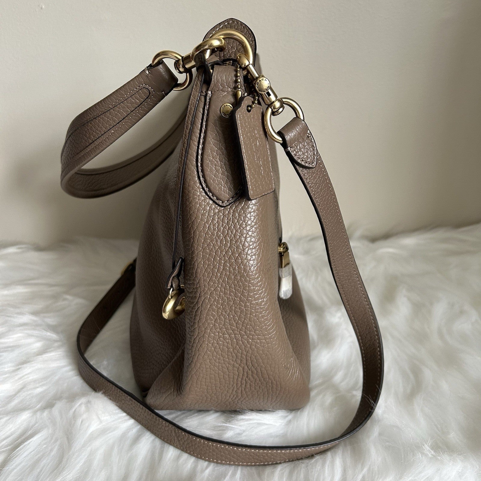 Coach Cary Dark Stone Pebbled Leather Shoulder Bag CC435 Excellent