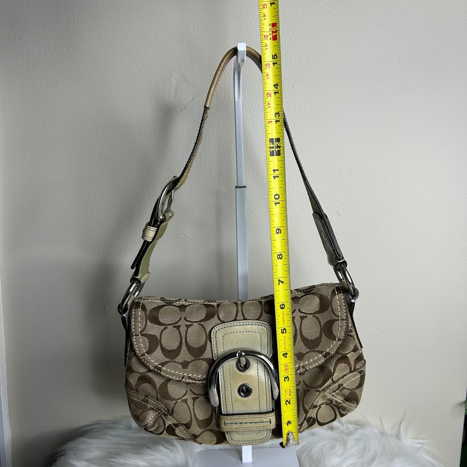 Coach Soho Signature Flap Brown Blue Canvas Leather Shoulder Bag D0871-11860