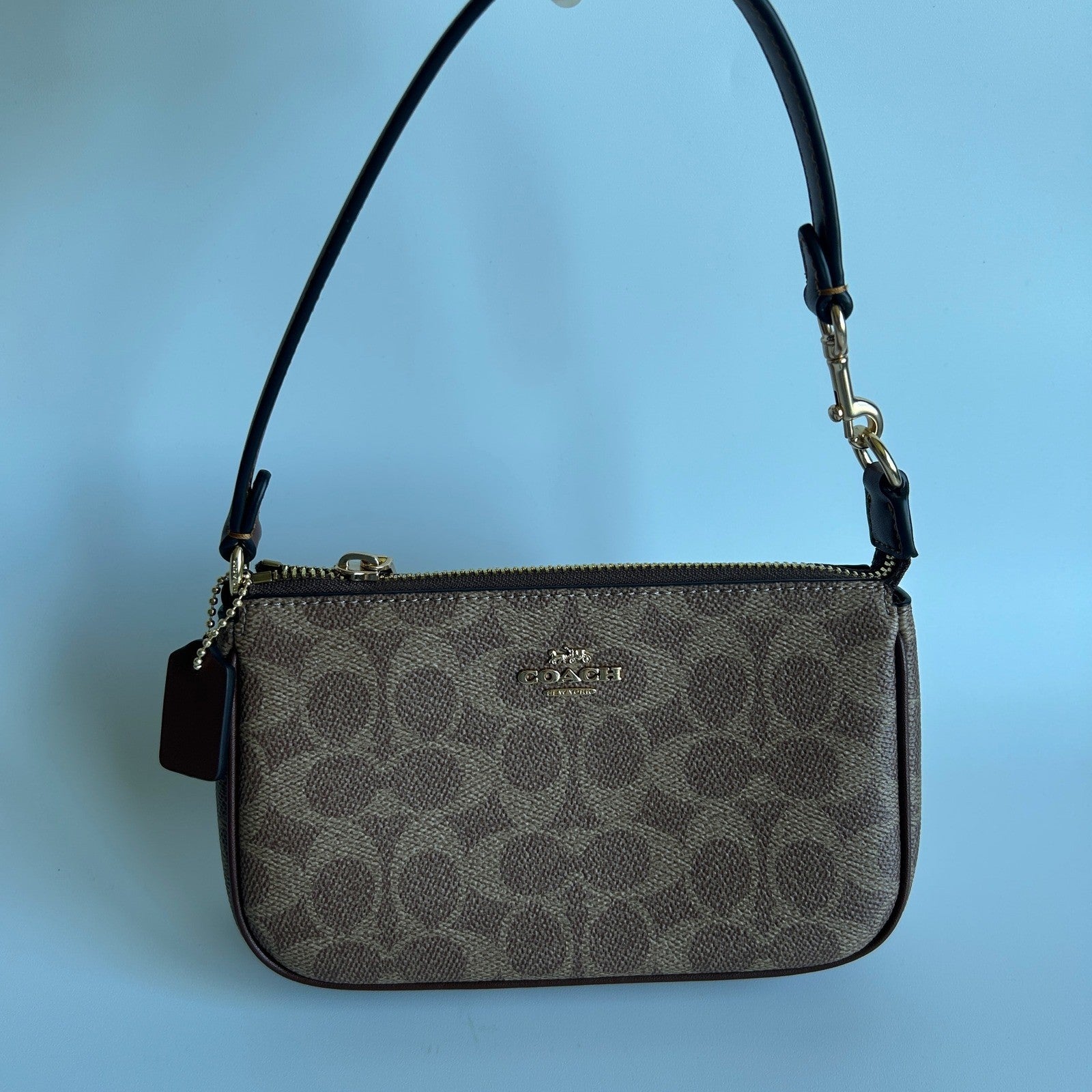 Coach Nolita 19 Brown Signature Canvas Leather Shoulder Bag Excellent