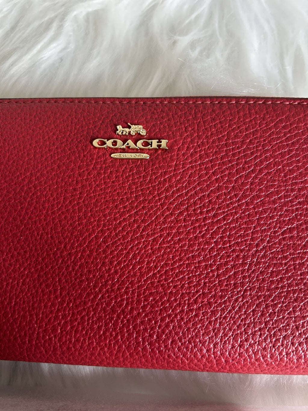 NWT Coach Long Zip Around Pebble Leather Wallet True Red