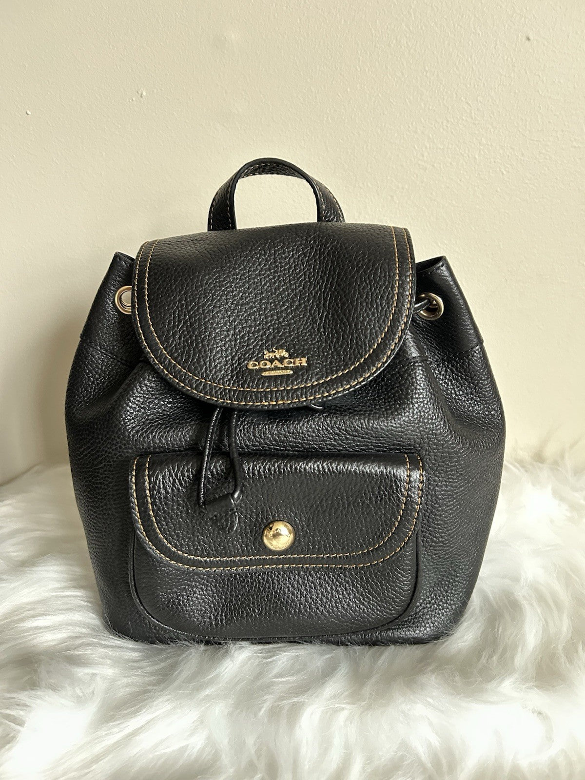Coach Pennie 22 Black Pebbled Leather Backpack NWT C4121