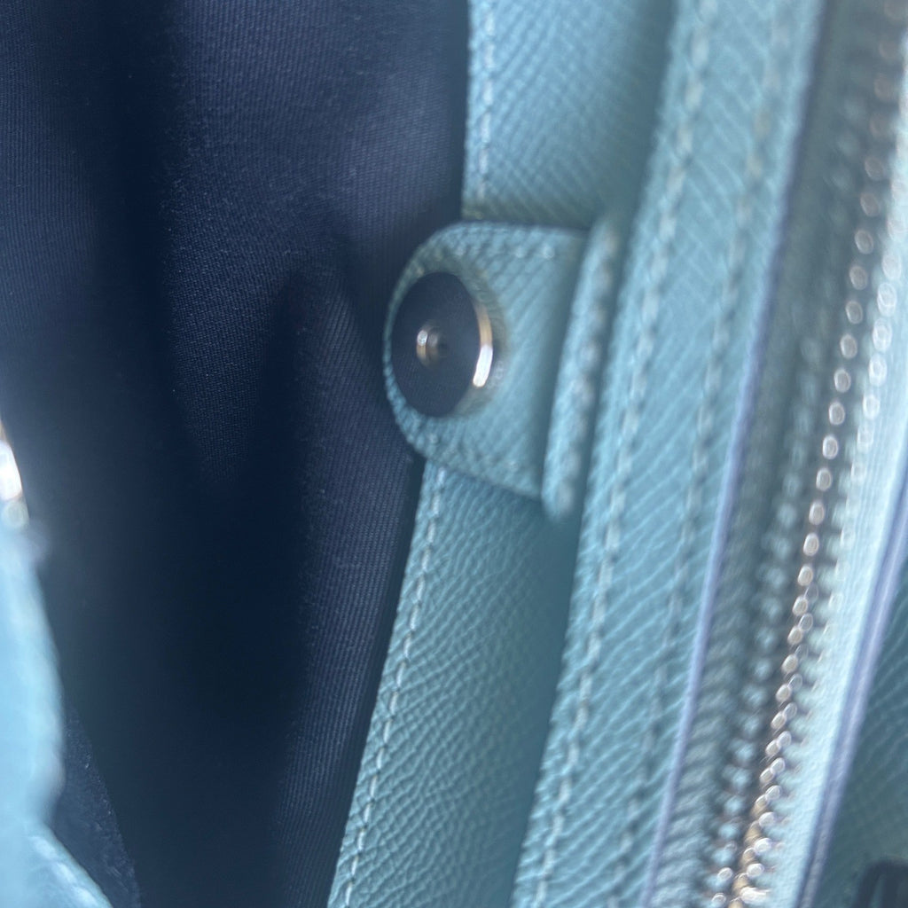 Coach Mini Lillie Carryall Blue Crossgrain Leather Shoulder Bag Excellent