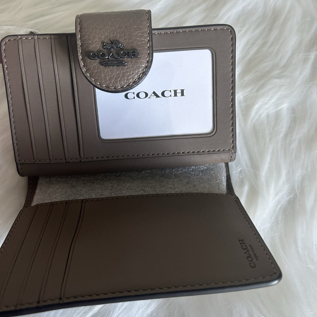 Coach Medium Corner Zip Wallet Pebbled Leather Dark Stone C8041 New