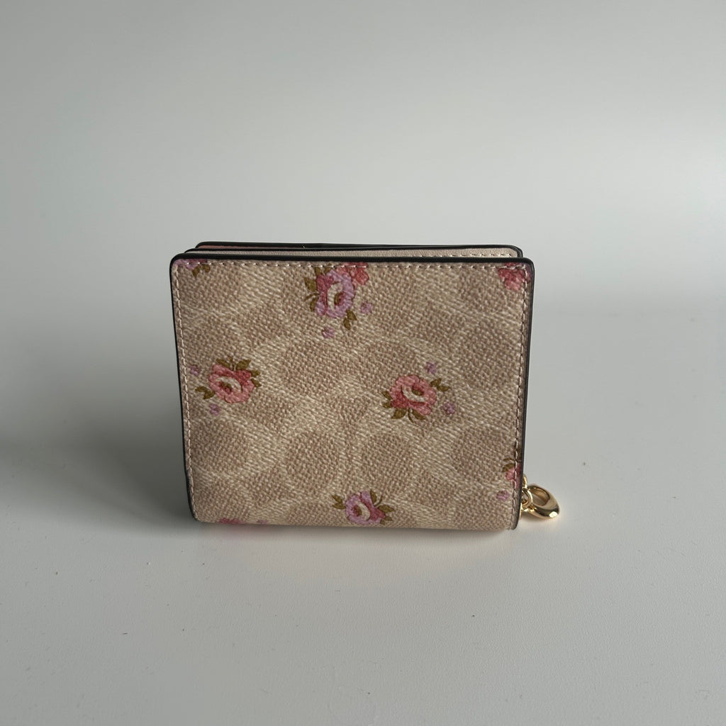 Coach Snap Wallet Chalk Taupe Floral Signature Canvas C8703 Excellent