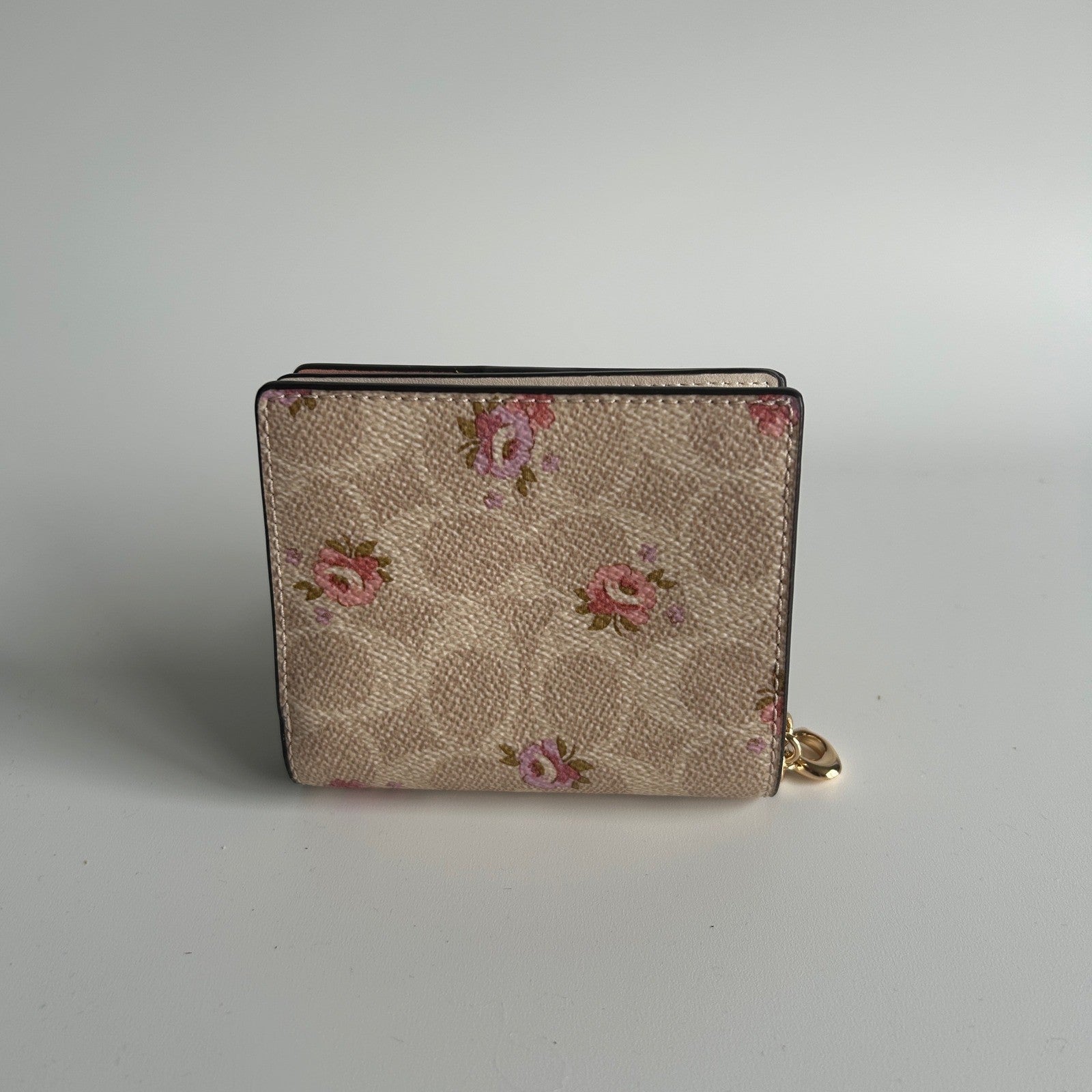 Coach Snap Wallet Chalk Taupe Floral Signature Canvas C8703 Excellent