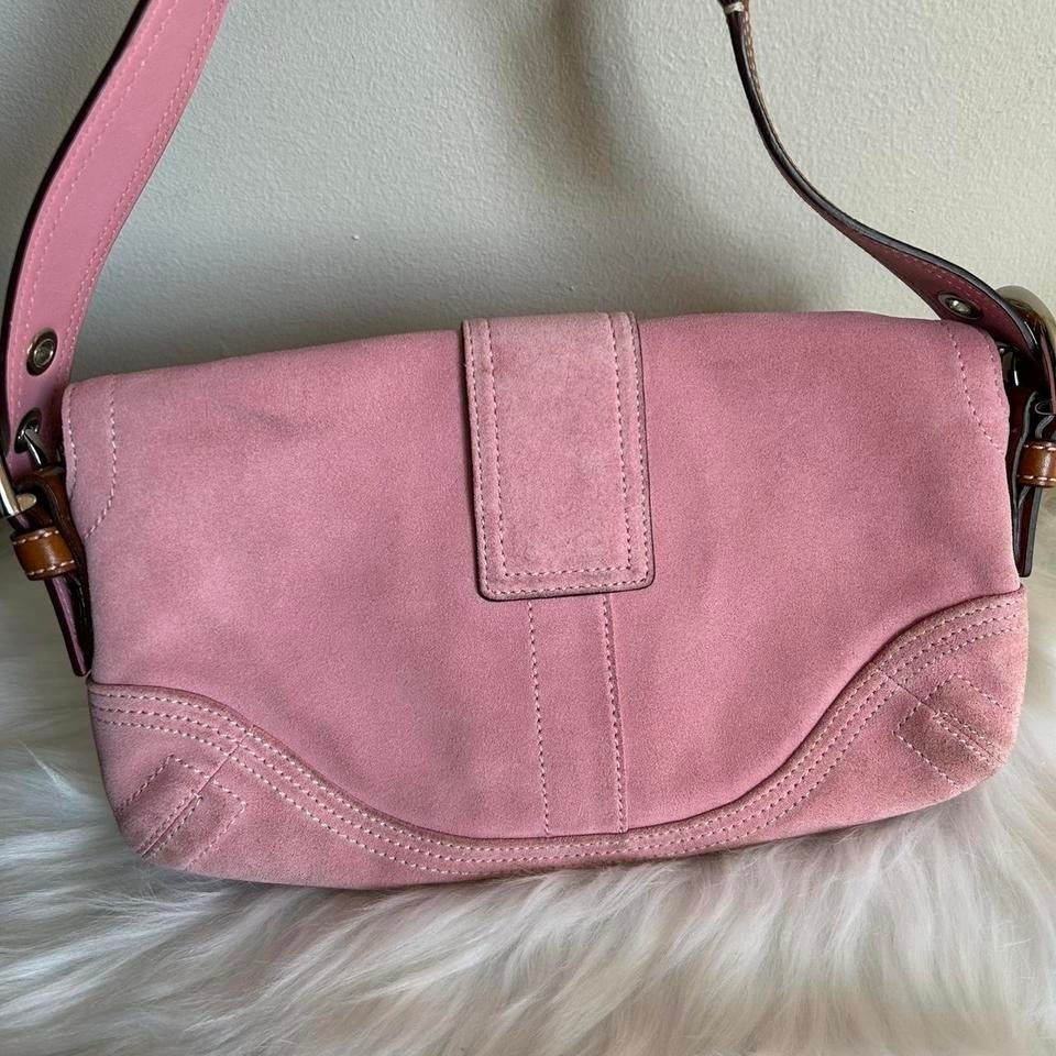 Coach Soho Pink Suede Leather Buckle Flap Shoulder Bag 8A18 Good