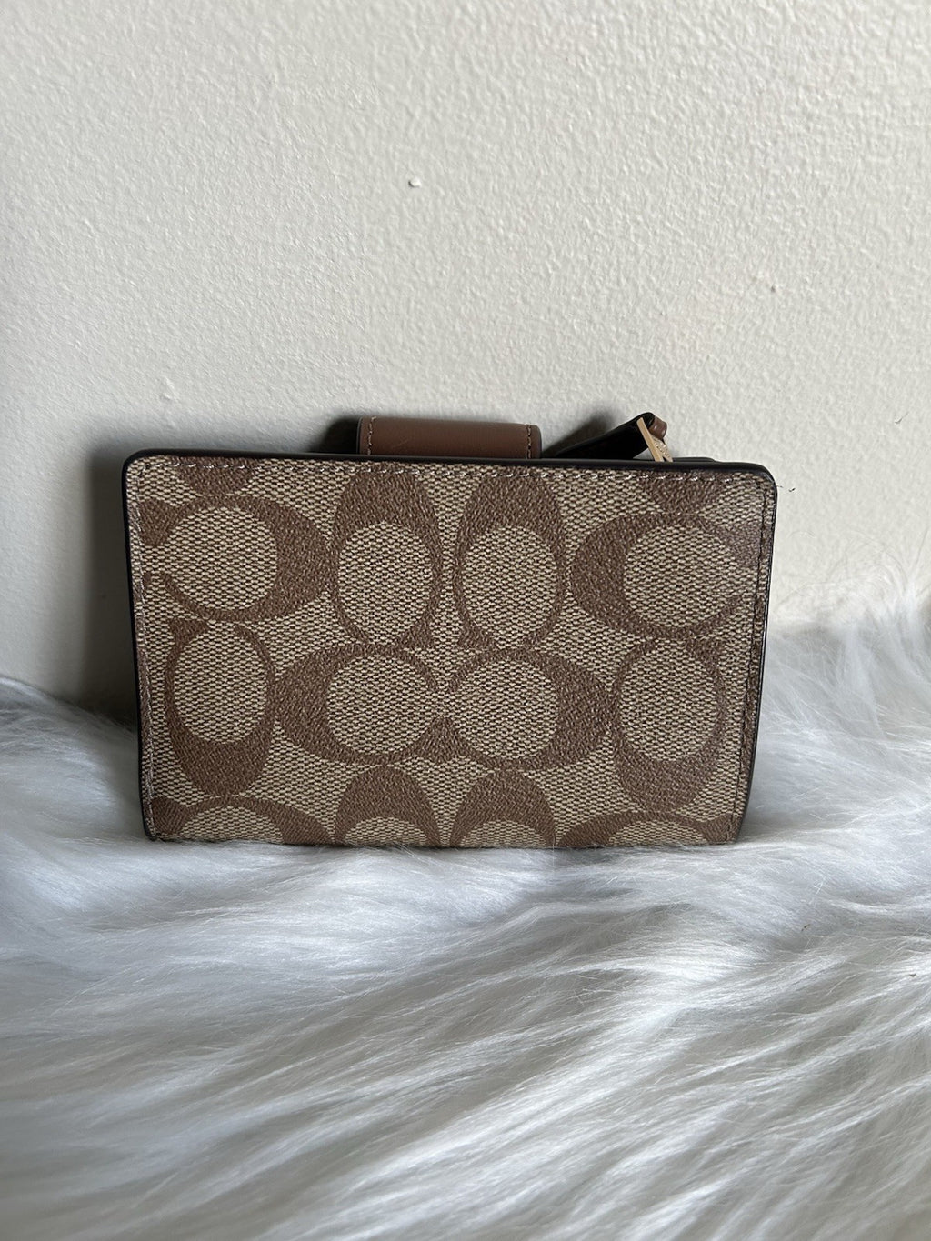 NWT Coach  Medium Corner Zip Wallet Signature Canvas Khaki Saddle 2