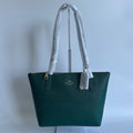 Coach Fiona Zip Tote Emerald Green Crossgrain Leather Bag NEW CW395