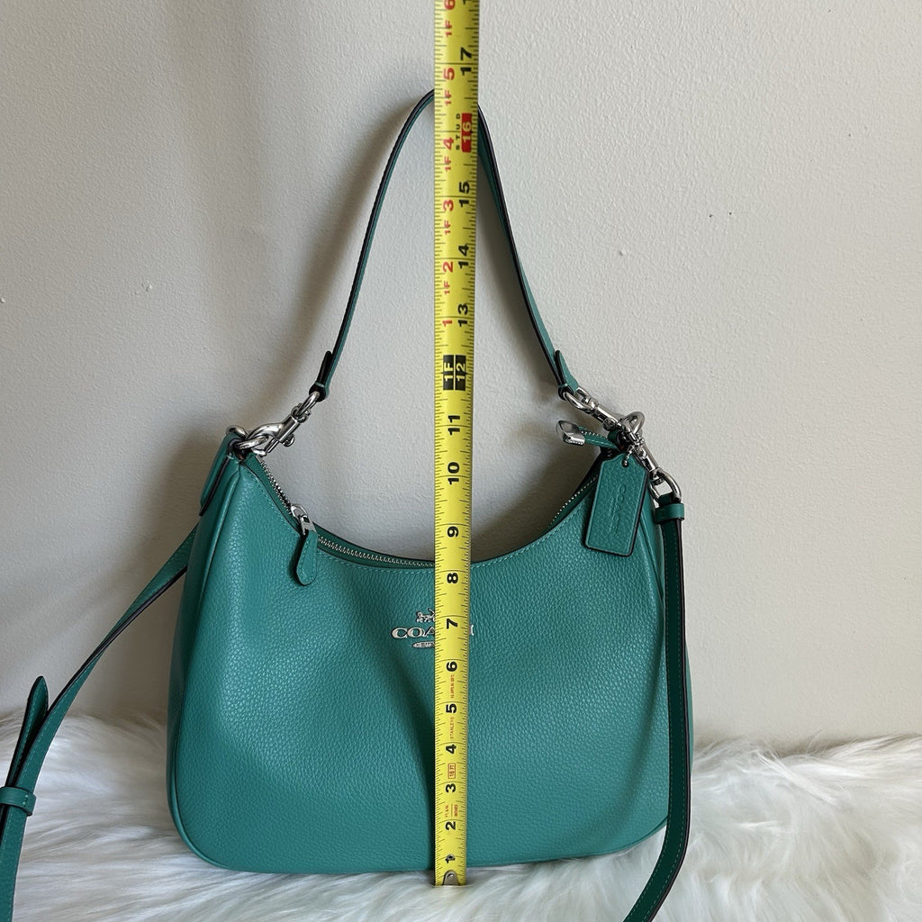 Coach Teri Hobo Teal Pebbled Leather Shoulder Bag Excellent