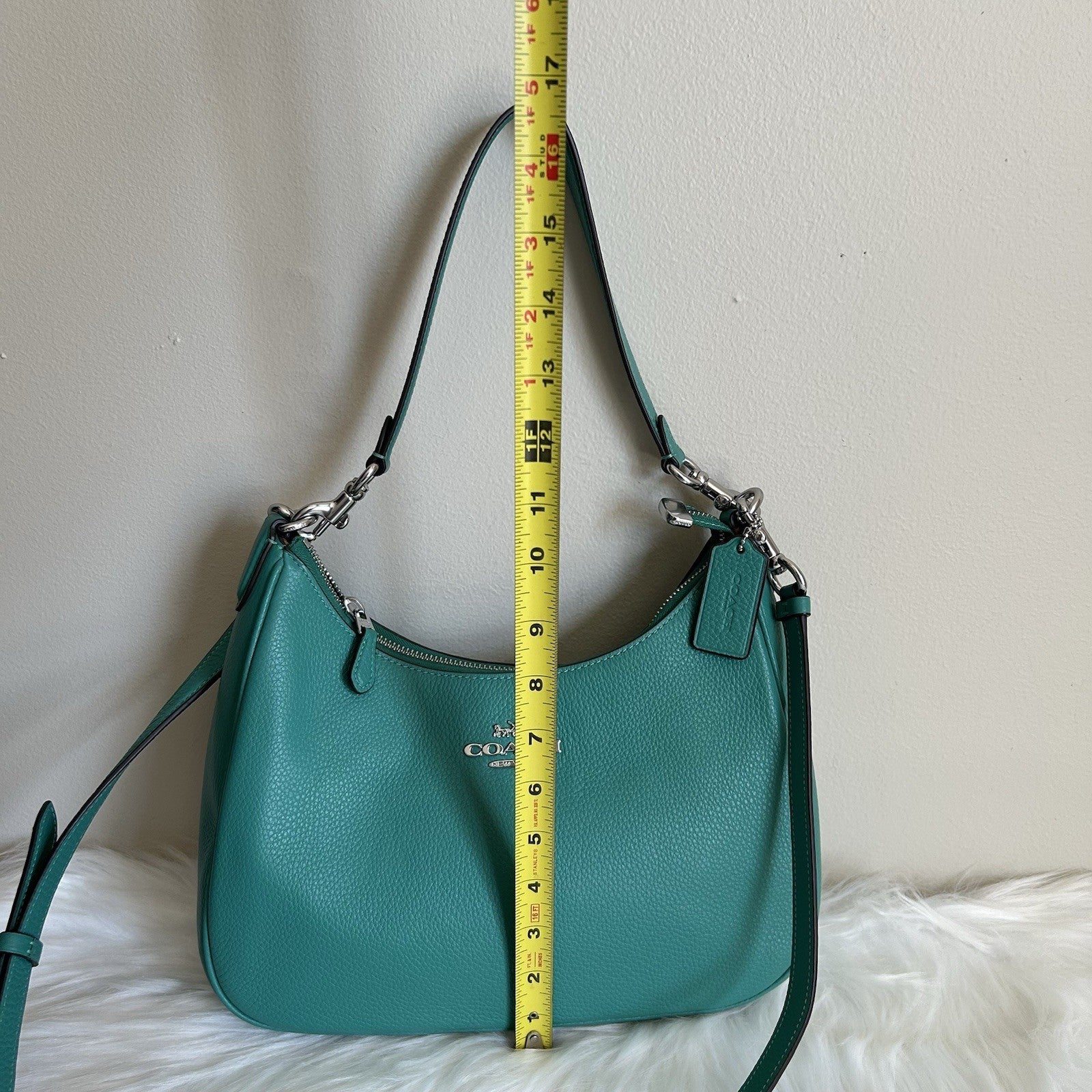 Coach Teri Hobo Teal Pebbled Leather Shoulder Bag Excellent