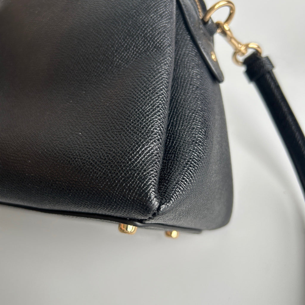 Coach Mini Lillie Carryall Black Crossgrain Leather Satchel Excellent