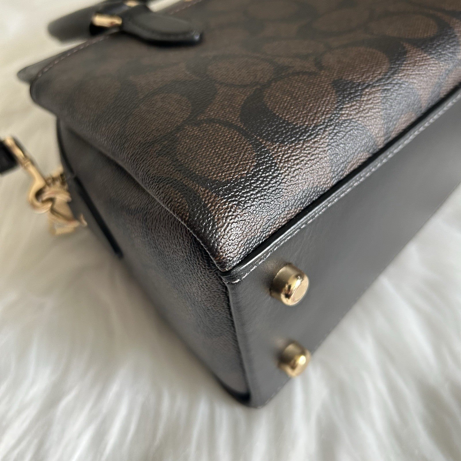 Coach Mini Darcie Carryall Brown Black Signature Canvas Leather Excellent
