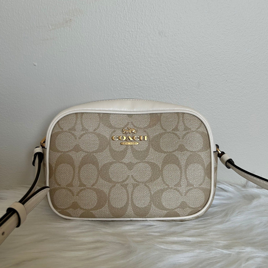 Coach Mini Jamie Light Khaki Chalk Signature Canvas Camera Bag Good